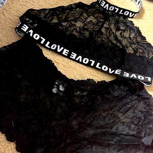 Brand new black lace crop top and boy shorts